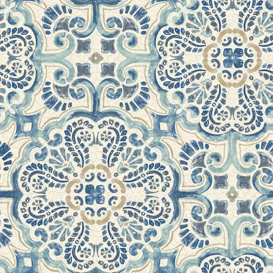 NuWallpaper Blue Florentine Tile Peel & Stick Wallpaper | 20.5" x 18ft | Michaels®